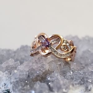 New simulated Diamond and Amethyst copper ring, heart, rings, women's jewelry